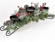DearHouse Black Iron Plastic Christmas Candle Holder Centerpiece, Pine Cones and Red Berry Table Accent, 3 Pieces, 20"x10"x6.1" (L x W x H), Glossy Finish, Tabletop, Festival Home Decoration