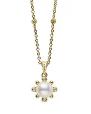 Lagos 18K Yellow Gold Luna Cultured Pearl & Diamond Fleur Pendant Necklace, 16-18