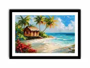 Wooden House on Beach Framed print Art Poster