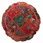 New 18" Round Floor Decorative Pillow Cover Red Patchwork Cushion Covers Throw