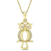 Natural Diamond Accent Owl Pendant in 10K Yellow Gold - 17"