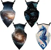 [Diusye] 4 Pcs Neck Gaiter Face Cover Bandana Scarf, Blue Seahorse Shells Conch