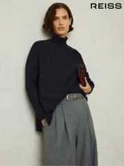 Reiss Navy Sophia Drop-Shoulder Roll Neck Jumper (E86649) | $155