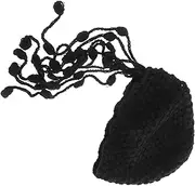 [CATIEBYE] Knitted Beanie Hat Tassel Braid Merino Wool Black Fashionable Comfortable