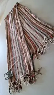 Incalpaca TPX 85% Alpaca-15% Polyamide Fringed Scarf Multi Browns NWT