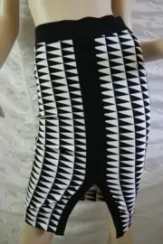 WITCHERY black white aztec geometric print front split tube skirt size 6 BNWT