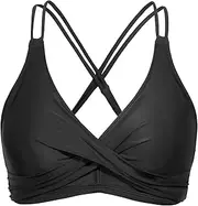 [Rayson] Women's Bikini Top Push Up Elegant Simple Bikini Top Sexy Pure Colour Padded Halterneck Swimsuit Bra, Black, S