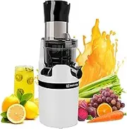 Masticating Juicer Machine for Whole Fruits and Vegetables, Cold Press Slow Juicer with Wide Mouth 80mm Feeding Chute, Reverse Function Quiet Motor Fresh Healthy Juice Extractor (White)