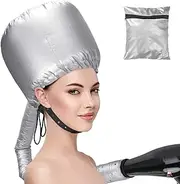 Bonnet Attachment for Hair Dryer, Welltop Helmet Drying Cap Dry Caps for Hair, Hands-Free for Drying, Styling Curling and Deep Conditioning, Suitable for All Head and Hair Sizes, Silver