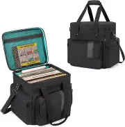 Vinyl Record Storage Bag, Holds 60 LP Records Travel Album Carrying Case (BLACK)