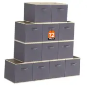 12 Packs Storage Cubes, 11 Inch Cube Storage Bins, Foldable Medium Gray