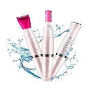 Bikini Trimmer for Women, 3 in 1 Electric Ladies Shaver Facial Hair Painless Removal Eyebrow Trimmer Waterproof Razo-Pink