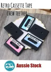 BPAFree Sensory Silicone Gum Teether Teething Chew Dummy Retro Cassette Tape Toy