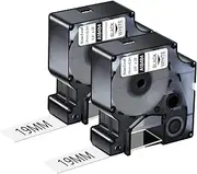 NineLeaf 2 Pack Replacement for Dymo 18484 A18484 19mm x 5.5m 0.7'' 3/4 inch Black on White Polyester Permanent Industrial Label Tape for Rhino 4200 6000 ILP 219 3M PL300 Tyco T107M Label Maker