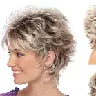 LEOSA Short Blonde Pixie Cut Wigs with Bangs for White Women Brown Ombre Blonde
