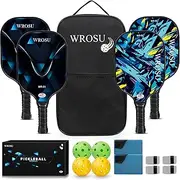 Pro Carbon Fiber Pickleball Paddle from WROSU | Power, Hybrid & Control Paddles | USAPA Approved Pickleball Paddle | Polypropylene Lightweight Honeycomb Core | Core Carbon Fiber Pickleball Racquet Set