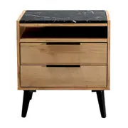 Thelma 2 Drawers Bedside Table Nightstand Side End Bedroom Storage Cabinet Mango Oak