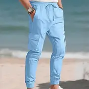 Men's Cargo Pants Trousers Casual Pants Drawstring Elastic Waist Multi Pocket Plain Comfort Sports Outdoor Daily Fashion Casual Black White Micro-elastic