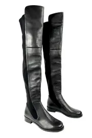 STUART WEITZMAN LANGDON OVER THE KNEE BLACK LEATHER STRETCH BOOTS SIZE US 5