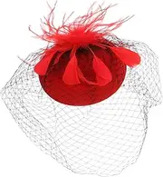 [COLLBATH] 20s Vintage Pillbox Hat Hairband Fascinators Hats for Women Headwear Veil Stylish Wedding Headwear Red