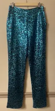 Pantora Women's Stacy Sequin Pant Blue Leopard Size M
