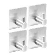 Self Adhesive Hooks, 4 Pack 304 Stainless Steel Stick Hooks Hanger, Silver Tone