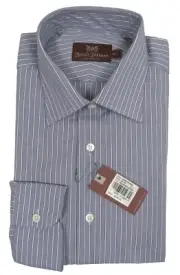 NEW $295 Hickey Freeman Dress Shirt! 15.5 34 35 Grayish Blue White Stripe ITALY