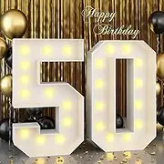 4ft Light Up Numbers Marquee 50 Numbers with Lights White Slots-in Frame for Men Women 50th Birthday Party Decorations Pre-Cut Mosaic Cardboard Large Cut-Out Thick Foam Board Sign Anniversary