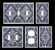 FAUX FRECH TILE BLUE TONES LIGHT SWITCH COVER PLATE OR OUTLET COVER