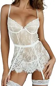 [JINZIJINYU] Women Lingerie Babydoll Sexy and Tempting Women Lace Printed Suspenders See Through Nightgown Women Embroidered Pajamas