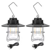 LED Camping Lantern, 2 Pack Rechargeable Lantern 3 Light Modes Tent Light, Black
