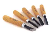 5 Piece Set Starter Carving Chisels 3 Gouges, V Tool and Double Bevel Skew Ch...