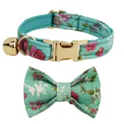 ANYWAGS Cat Collar Floral Green Bow Large with Safety Buckle, Bell, and Durable Strap Stylish and Comfortable Pet Accessory