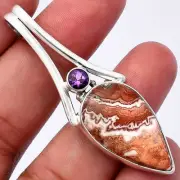 Rosetta Picture Jasper & Amethyst 925 Sterling Silver Pendant Jewelry P-1006