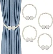 Curtain Tie Backs 4 Pack, Pearl Curtain Ties Decorative Rope, Modern Rope Buckle Curtain Holdbacks Holder for Home Bedroom Office