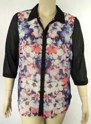 NEW Autograph Black Floral 3/4 Sleeve Button Shirt Top Tunic Plus Size 14 # M5