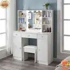 Large LED Lighted Make up Vanity Desk Set with Mirror and Drawers Shelves Table
