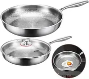 Titanium Hammered Pans, Multifunctional Titanium Frying Pan, Titaniums Pan for Cooking,Scratch-Resistant Pans, Non Stick Titaniums Nutri Pan for Stovetops& Induction Cooktops (30cm with Cover)