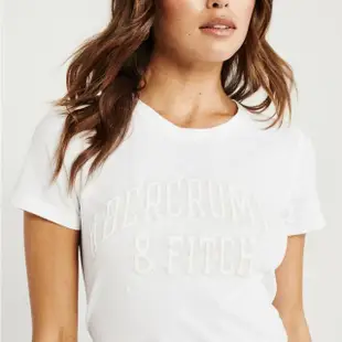 【Abercrombie Fitch】AF 經典貼字短袖T恤-女-白色(平輸品)