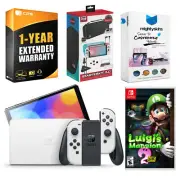 Nintendo Switch White OLED + Luigi’s Mansion 2 HD + Surge Accessory Gaming Kit