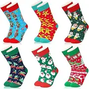 [Dsia Zamur] 6 Pack Christmas Socks for Boys Girls + Gift Box, Kids Novelty Xmas Crew Stocking With Greeting Card