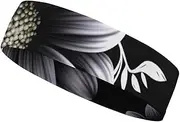 [YKLBV] Moisture Wicking Headbands for Men and Women Black with Flower Sports Sweatband for Tennis Basketball Running Gym Working Out