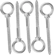 GANAZONO 5pcs Stainless Steel Rings Hooks Screws Hammock Metal Screw Eyes Swing Hammock Eye Bolt Wall Ceiling Hooks Hanging Hardware Bolts Wall Ceiling Mount Silver Stainless Steel