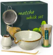 Matcha Whisk Set with Matcha Bowl, Matcha Bamboo Whisk, Scoop, Sifter, Matcha Wh