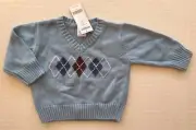 NWT Gymboree Aviator 6-12 Months Light Blue Argyle Sweater
