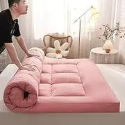 Camping Mattress, Adult Japanese futon Mattress, Portable Foldable Thick Floor Sleeping mat, Suitable for Home, Travel, car use.(Pink,90 * 200cm)
