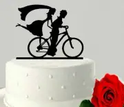 Couples With Bicycle Acrylic Cake Topper Bride & Groom Wedding Decoration