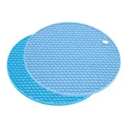 Silicone Trivet Mats 2pcs, Round honey-comb Drying Mat - Light Blue, Blue