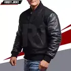 New Letterman College Mens Black Bomber Varsity Jacket Classic Style Wool Jacket