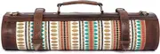 Leather & Jacquard Knife Roll Storage Bag Tolredo Canada | Elastic and Expandable 11 Pockets with Tool Pouch | Adjustable/Detachable Shoulder Strap | Travel-Friendly Chef Knife Case Roll